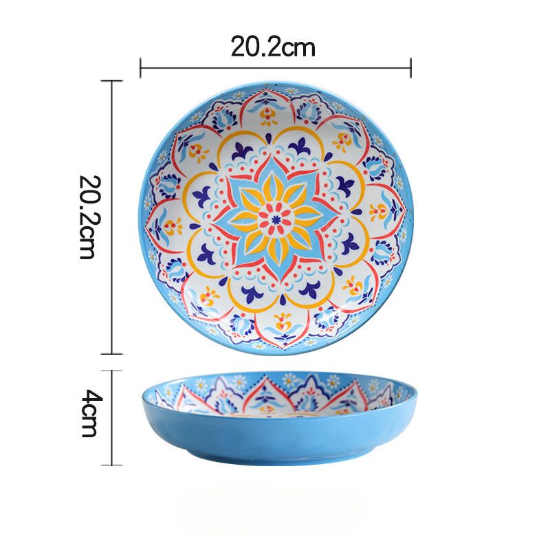 Đĩa sâu lòng bohemian hoa xanh khắc 20x4cm