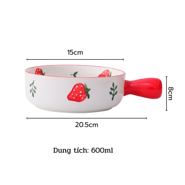 Thố tay cầm dâu tây đỏ 15x8cm (600ml)