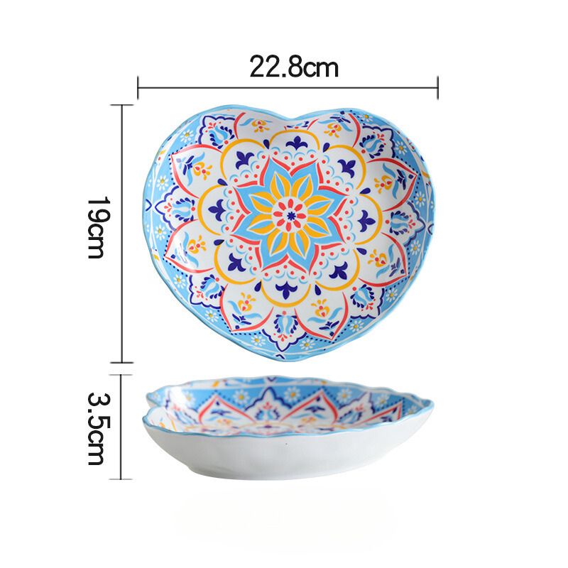 Đĩa tim bohemian hoa xanh khắc 23x19x3.5cm