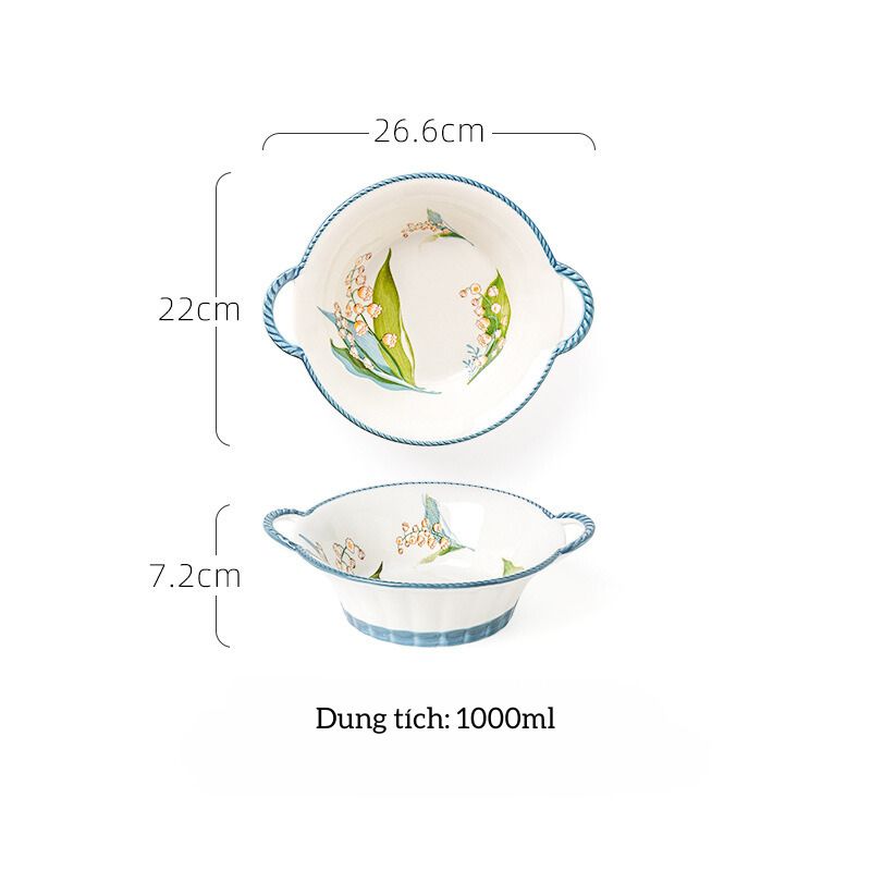 Bát canh 2 quai hoa linh lan 1000ml
