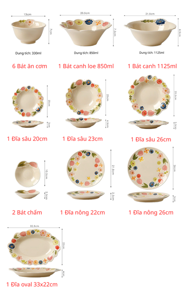 Bộ bát vườn hoa xuân 16 món dành cho 6 người