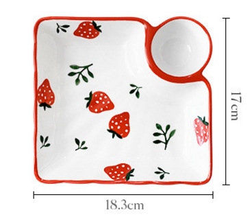 Khay vuông kèm ô chấm dâu tây đỏ 17x18.3cm