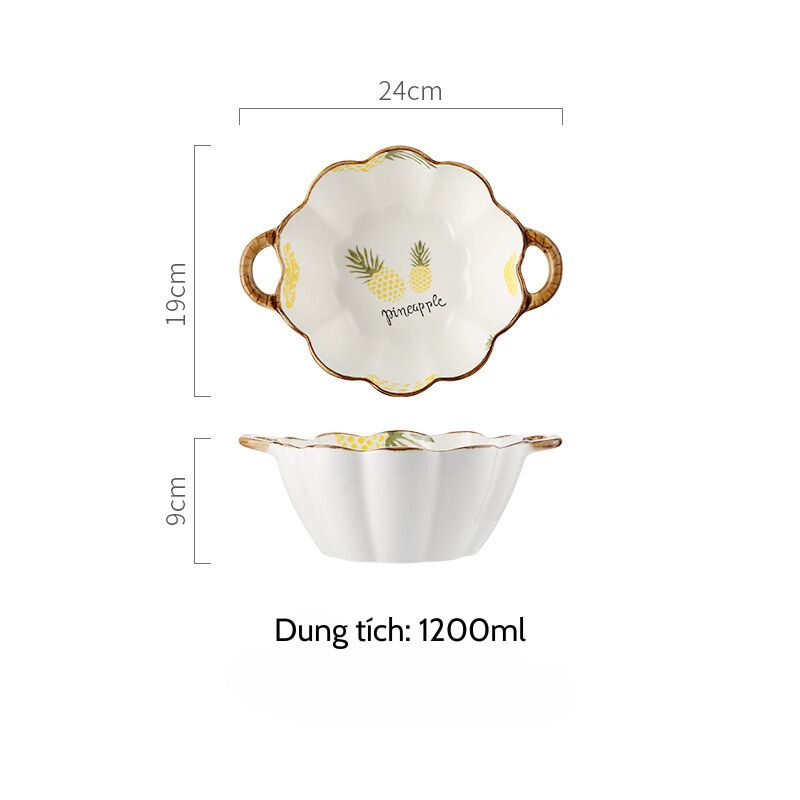 Bát canh 2 quai viền hoa dứa mới 19x9cm (1200ml)