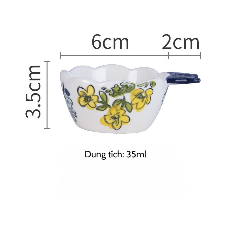 Bát chấm tay cầm hình bướm hoa cải vàng 35ml