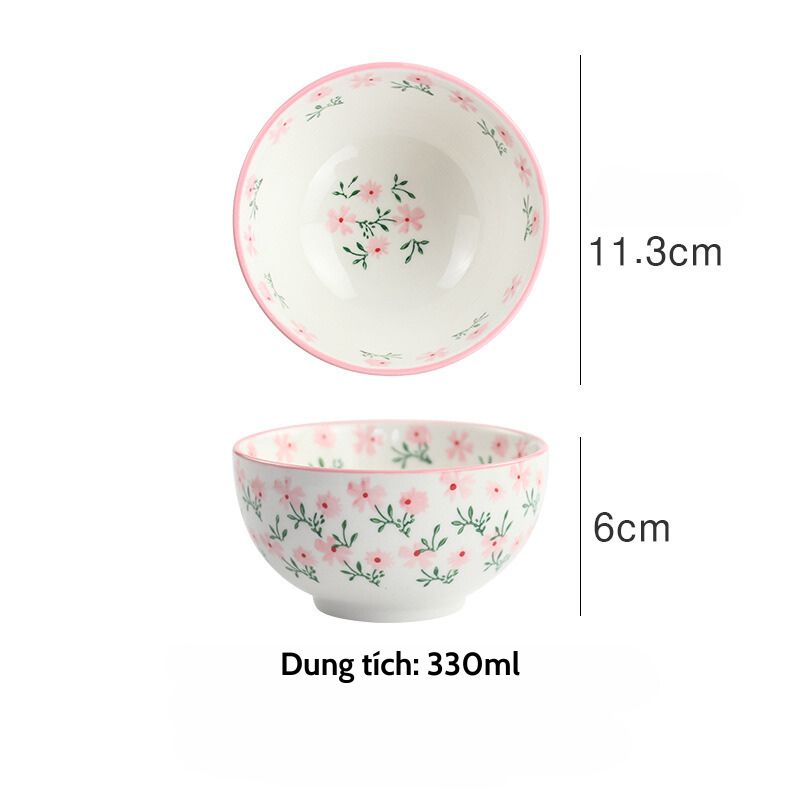 Bát ăn cơm hoa nhí hồng 330ml