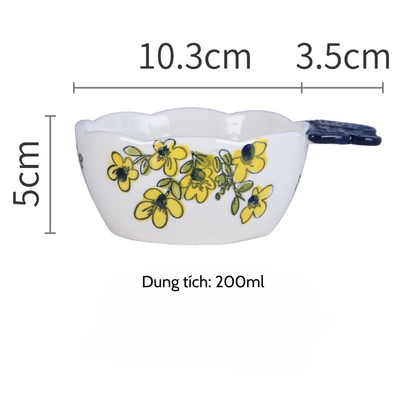Bát súp tay cầm hình bướm hoa cải vàng 200ml