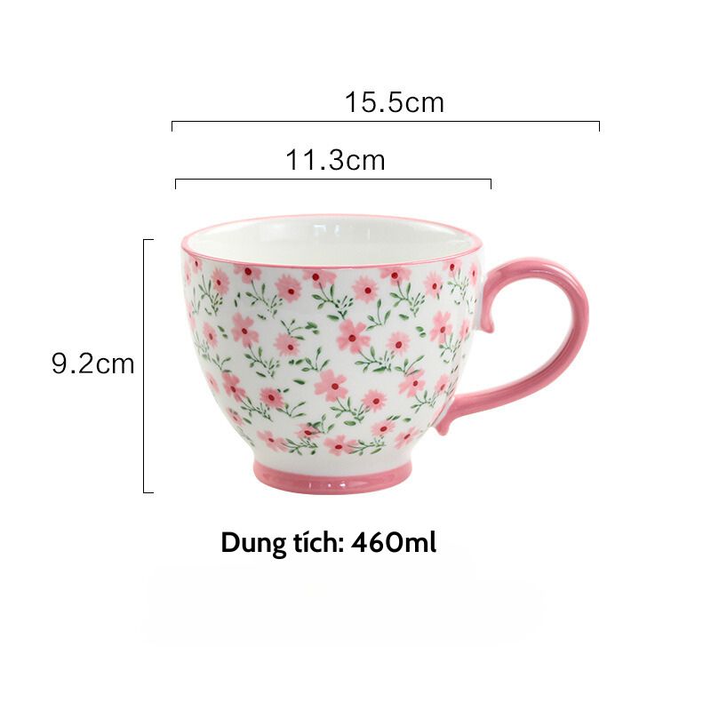 Cốc hoa nhí hồng dáng tròn 460ml