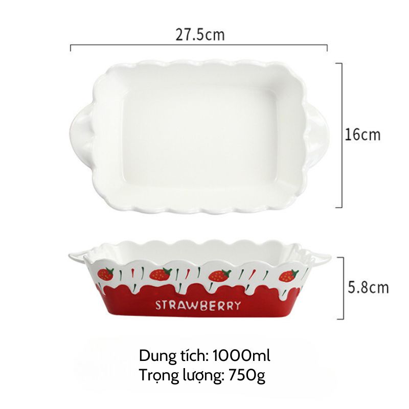 Khay chữ nhật viền cánh hoa kem dâu chảy 27.5x16x5.8cm