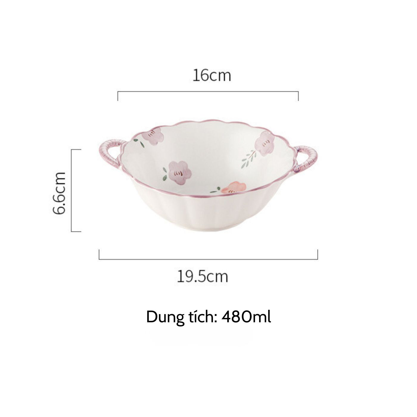 Bát trộn 2 quai hoa tím 16x6.6cm(480ml)