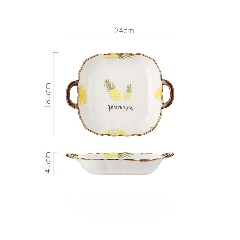 Khay vuông 2 quai viền hoa dứa mới 18.5x4.5cm