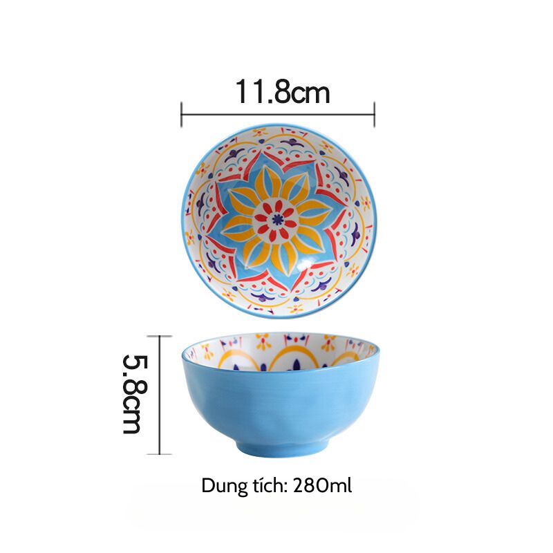 Bát ăn cơm bohemian hoa xanh khắc 280ml