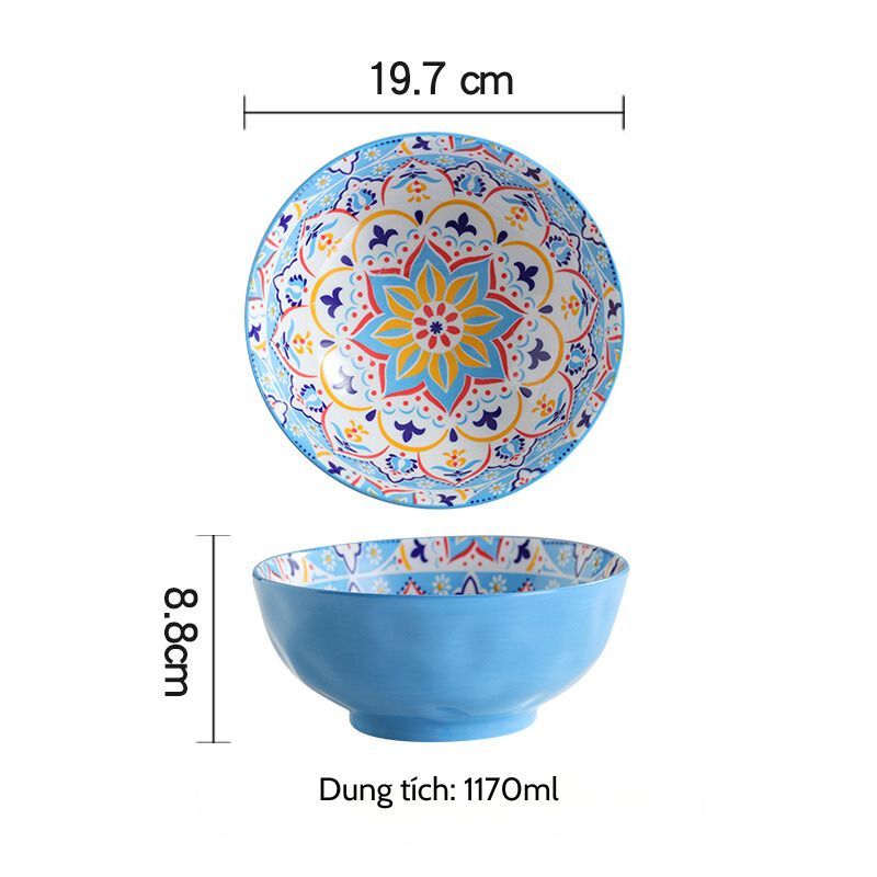 Tô canh bohemian hoa xanh khắc 20x8.5cm (1170ml)