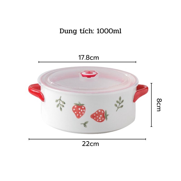 Hộp đựng dâu tây đỏ 2 quai 1000ml