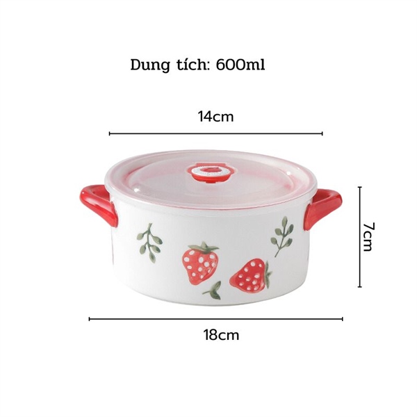 Hộp đựng dâu tây đỏ 2 quai 600ml