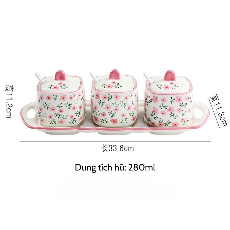 Bộ gia vị hoa nhí hồng 33.6x11.3cm