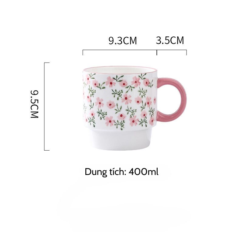 Cốc hoa nhí hồng dáng trụ 400ml