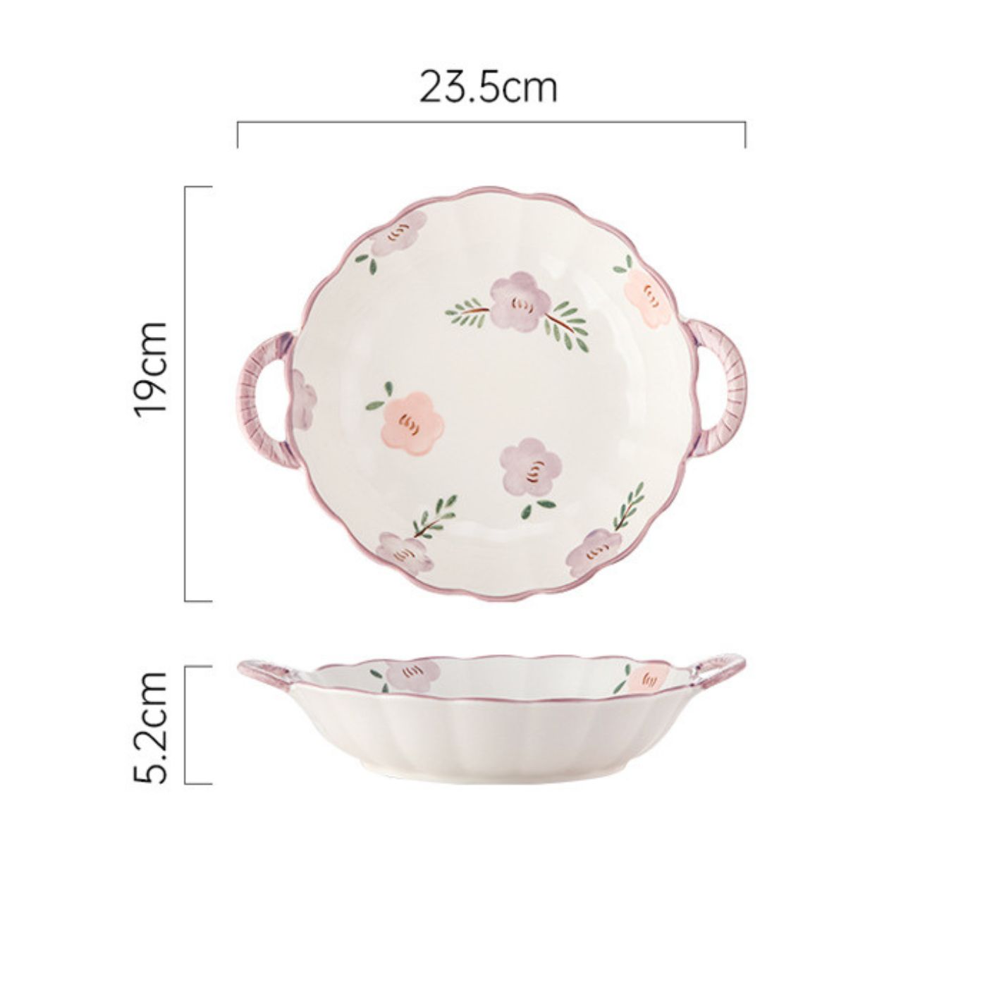 Đĩa sâu lòng 2 quai hoa tím 19x5.2cm