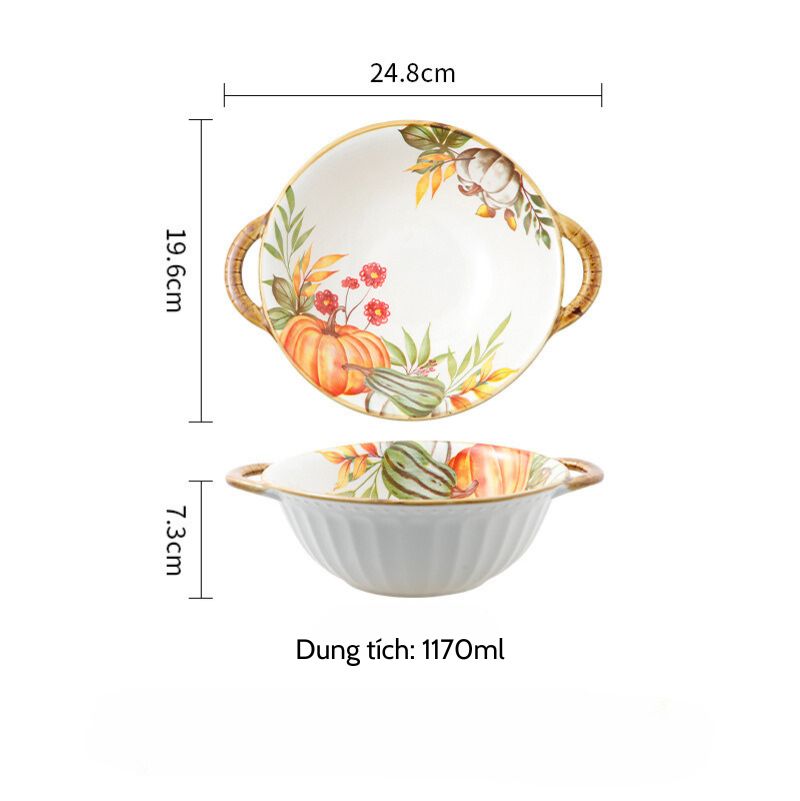 Bát bí ngô 2 tai 20x7.3cm