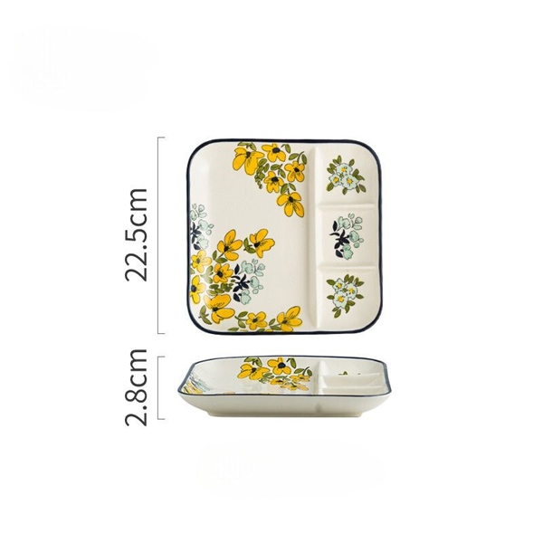 Khay 3 ô chấm cải vàng 22.5cm