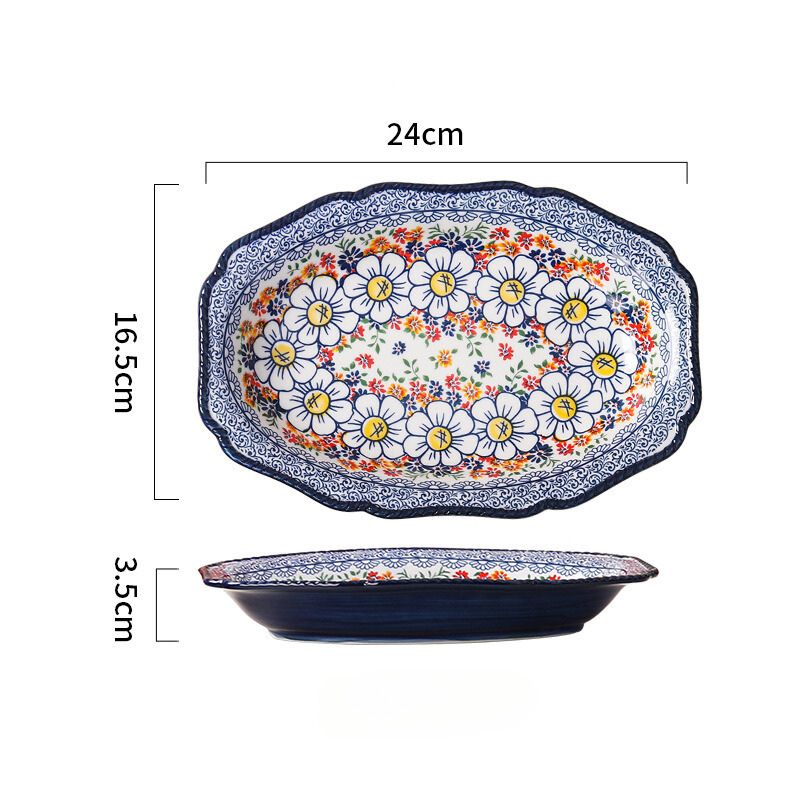 Đĩa oval vuông hoa cúc xanh 24x16.5x3.5cm