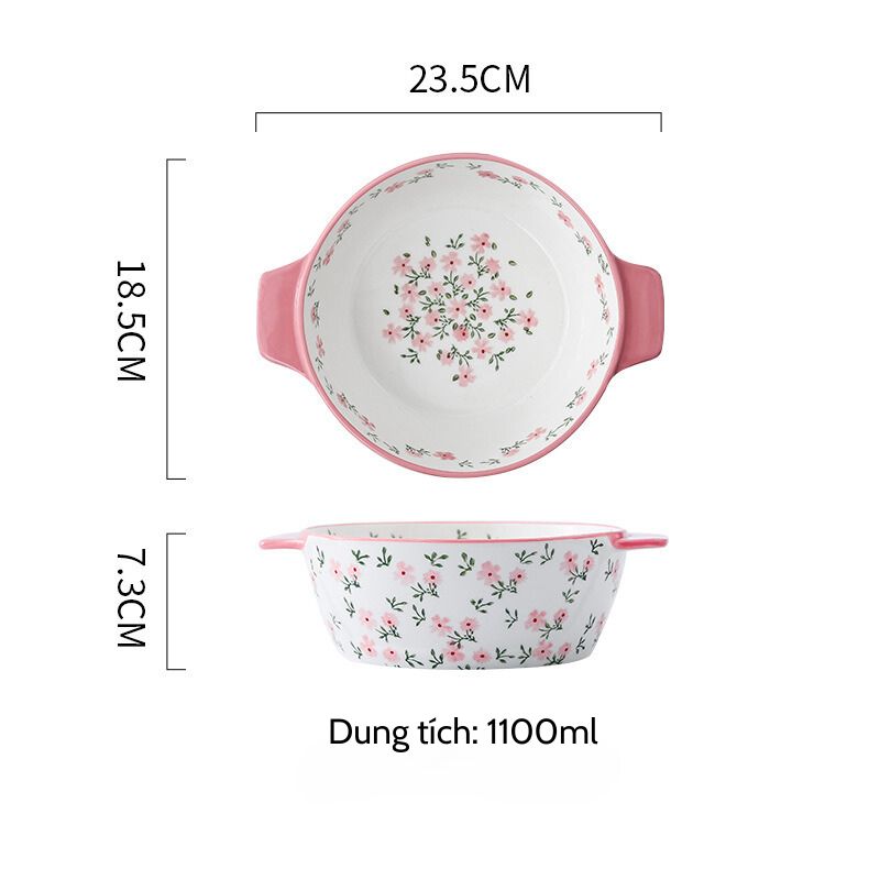 Tô canh 2 tai đặc hoa nhí hồng 1100ml