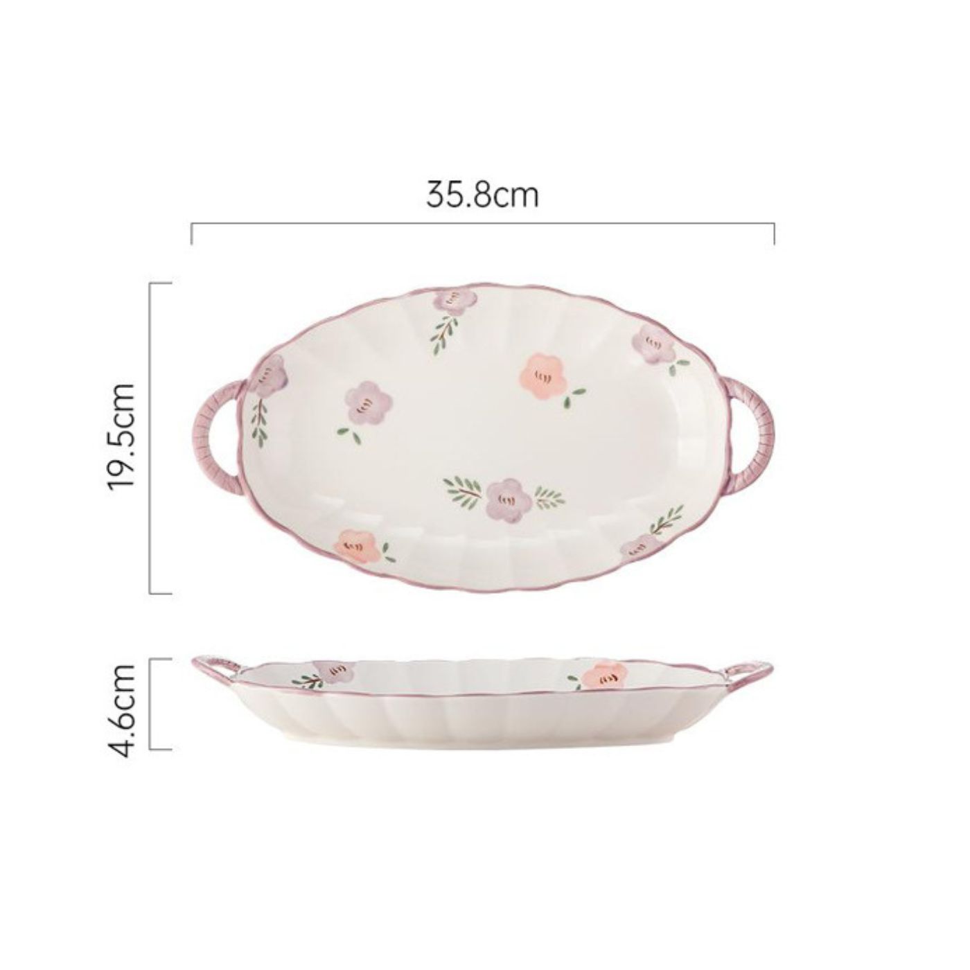 Đĩa oval 2 quai hoa tím 19.5x35.8x4.6cm