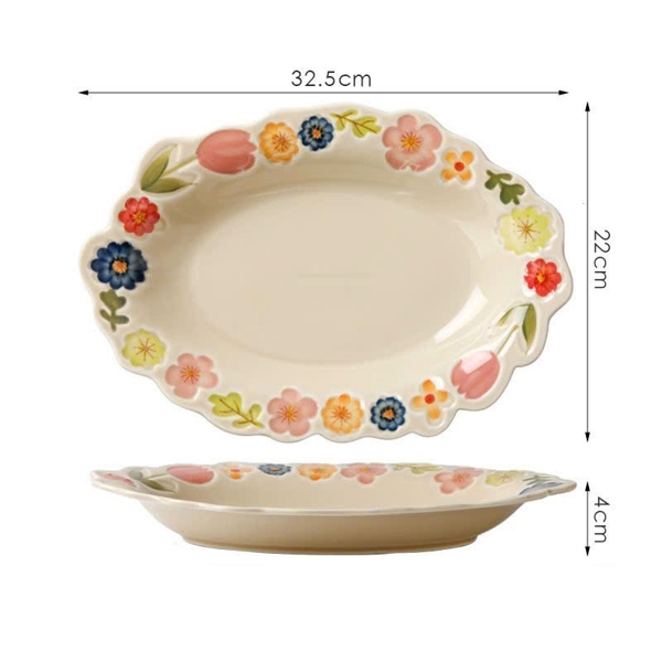 Đĩa oval vườn hoa xuân 33x22x4cm