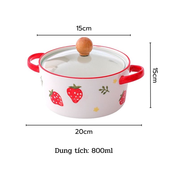 Tô mỳ nắp kính dâu tây đỏ 800ml