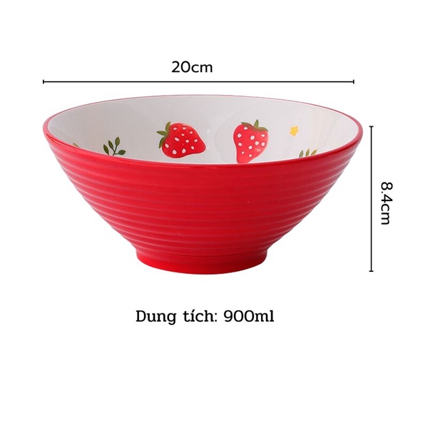 Bát miệng loe dâu tây đỏ 900ml