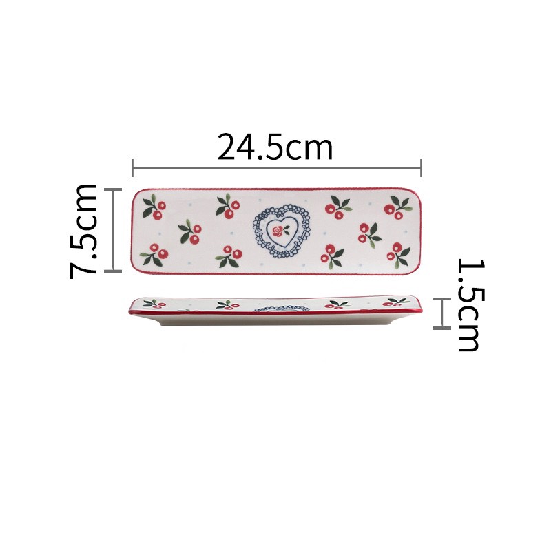Đĩa vuông dài cherry sz nhỏ 25x7.5cm(39/T)