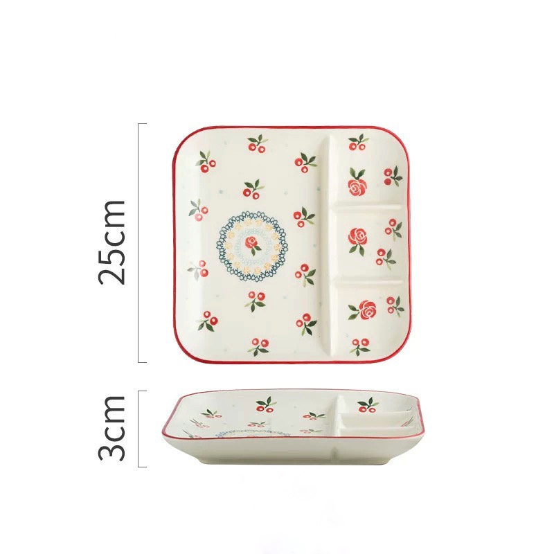 Khay cherry 3 ô chấm 25cm (20/T)