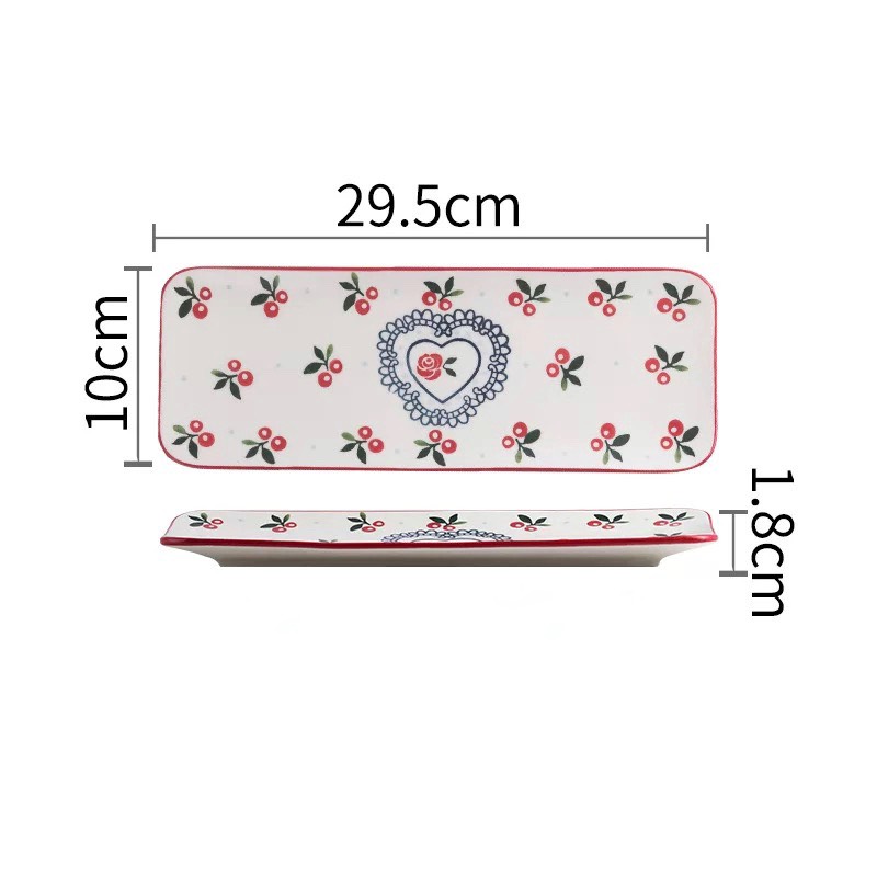 Đĩa vuông dài cherry sz lớn 30x10cm (32/T)