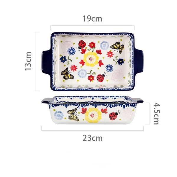 Khay nướng vuông Spring Garden tai đặc - ong bướm 23x13cm (40/T)