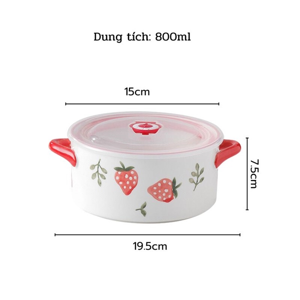 Hộp đựng dâu tây đỏ 2 quai 800ml