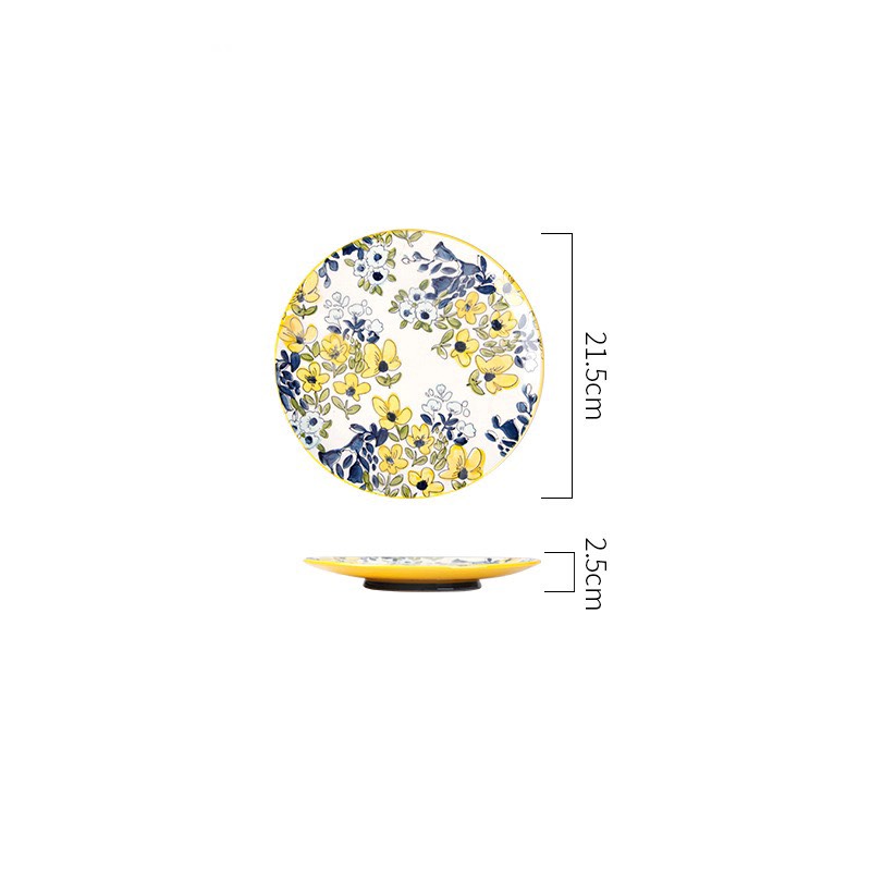 Đĩa tròn hoa cải vàng 21.5cm chân cao (24/T)