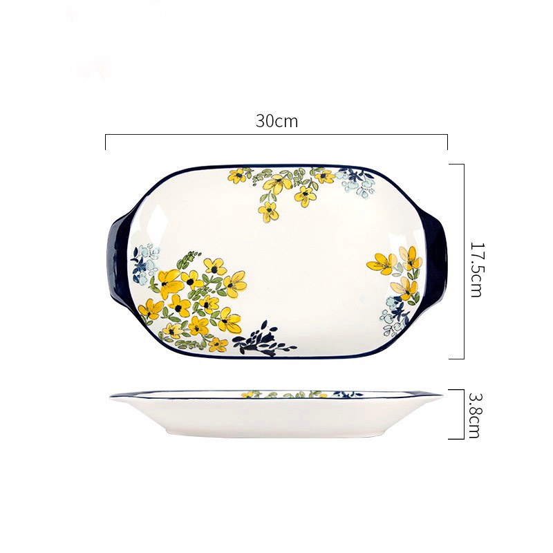 Đĩa oval hoa cải vàng lớn 30x18x4cm (20/T)
