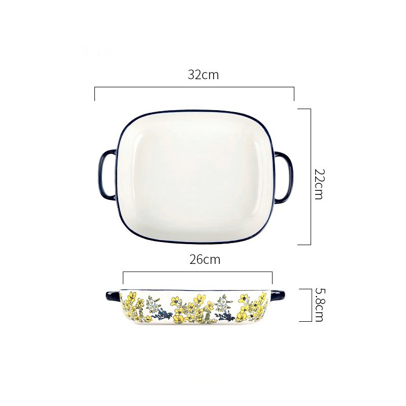 Khay nướng 2 tai hoa cải vàng lớn 26x22x6cm/1700ml (18/T)