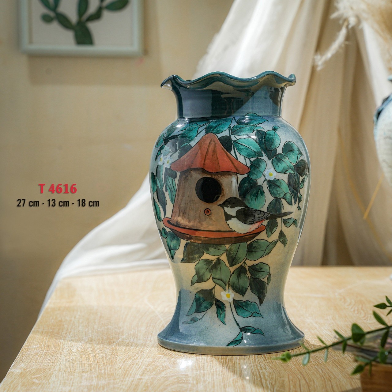 Bình hoa vuốt tay độc bản Từ Tâm T4616 - 27x13x18cm