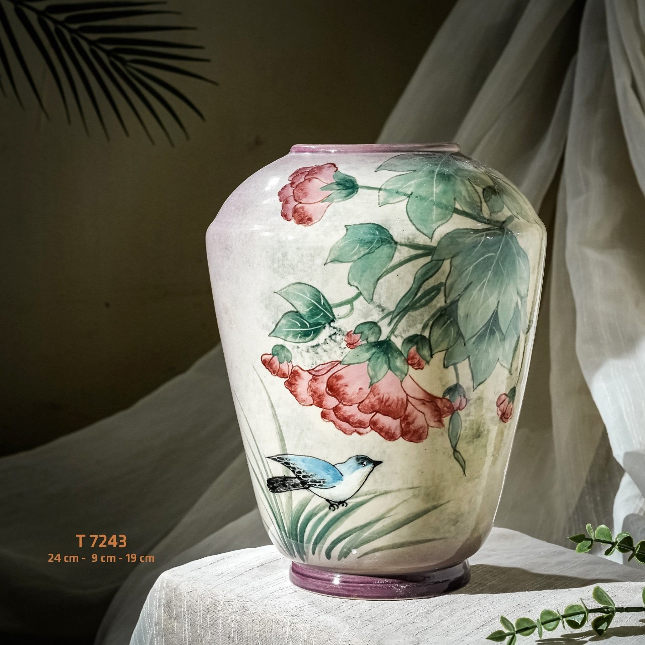 Bình hoa vuốt tay độc bản Từ Tâm T7243 - 24x9x19cm