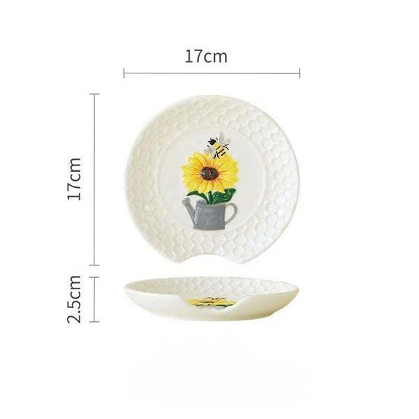 Đĩa đỡ thìa ong và hướng dương 17x2.5cm