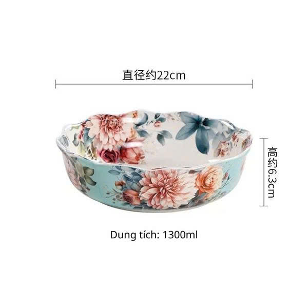  Khay viền sóng hoa thược dược 22x6.3cm - 1300ml