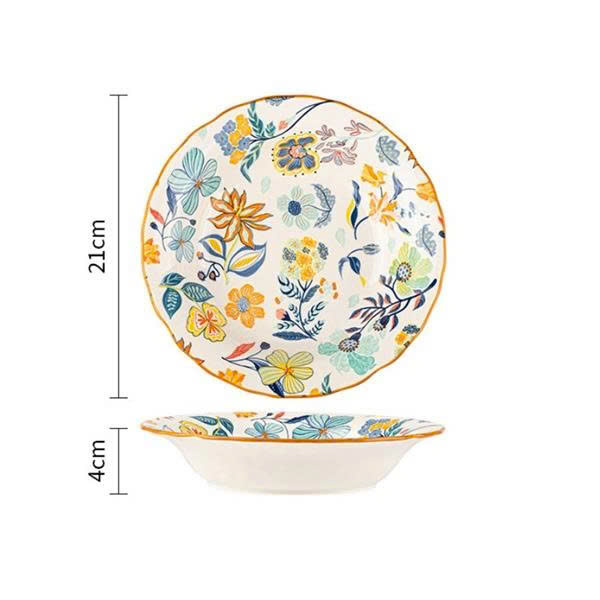Đĩa sâu lòng hoa lá mùa xuân 21x4cm (đĩa salat)