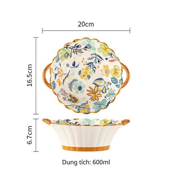  Bát canh 2 quai hoa lá mùa xuân 16.5cm - 660ml
