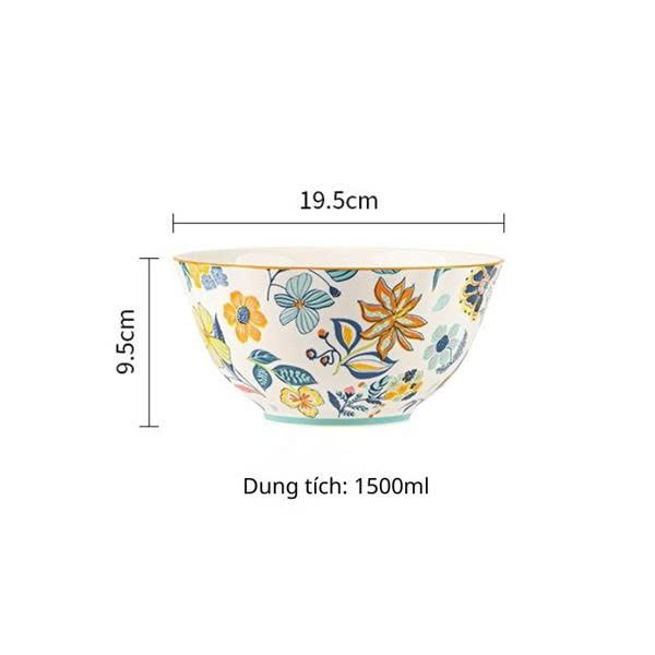 Bát canh lớn hoa lá mùa xuân 19.5cm - 1500ml