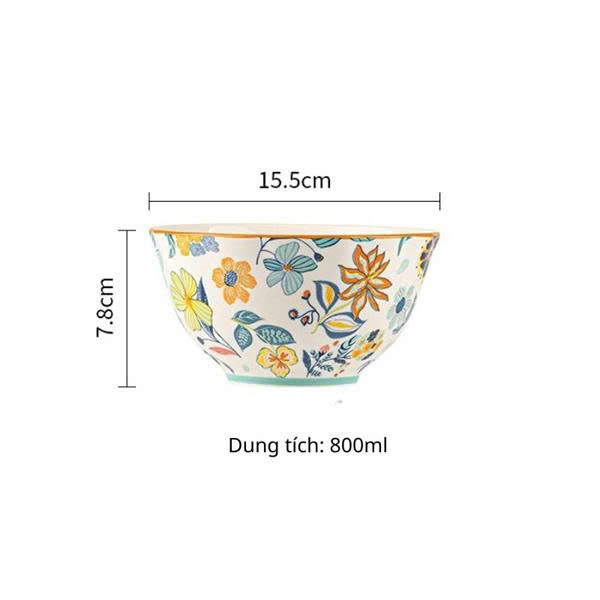  Bát canh nhỡ hoa lá mùa xuân 15.5cm