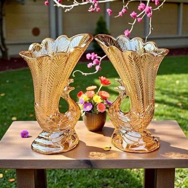 Bình hoa chim công thủy tinh Màu