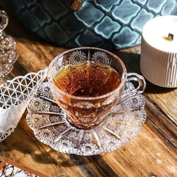  Set 6 cốc kèm đĩa thủy tinh hoa có quai