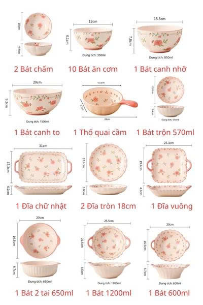 Bộ bát hoa đào 23 món dành cho 10 người
