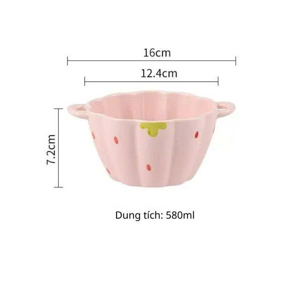 Bát 2 tai dâu tây hồng 580ml