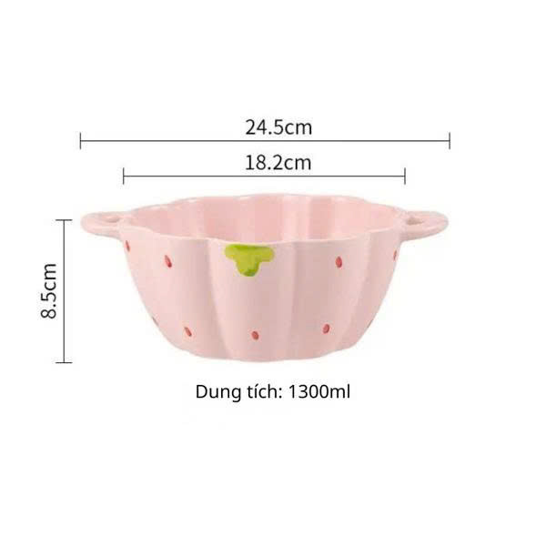 Bát canh 2 tai dâu tây hồng 18x8.5cm - 1300ml